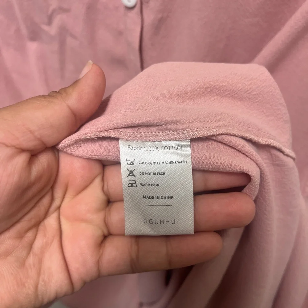 GGUHHU Pink Long Sleeve Button-Up Dress